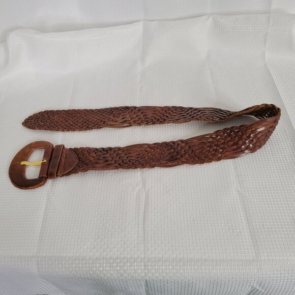 Furla Womens Sz L Belt Adjustable Wide Woven Made In Italy Genuine Leather Brown - Picture 5 of 8